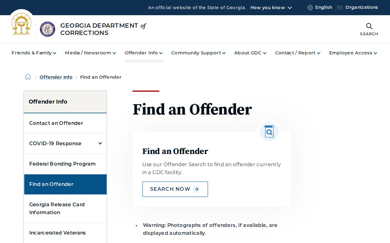 Georgia Department of Corrections offender search for sentenced custody
